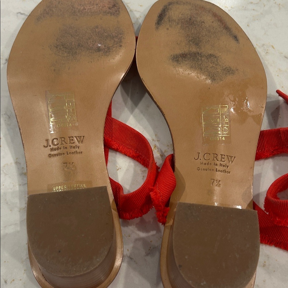 J Crew Red Ribbon Ankle Strap Sandals Made in Italy Women Size 7.5 - Picture 5 of 5